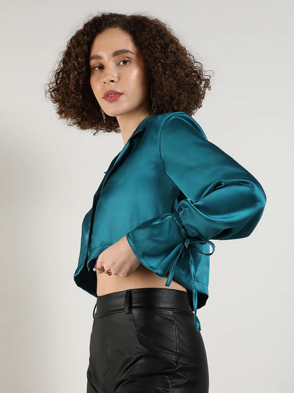 Satin Boxy Crop Shirt