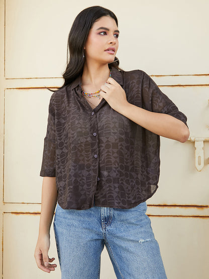 Sheer Geometric Block Oversized Shirt