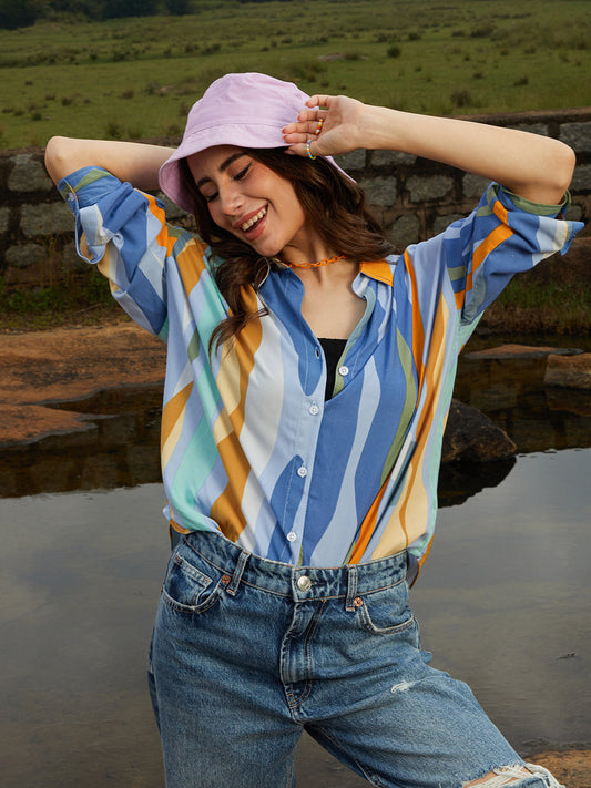 Contrast Abstract Oversized Shirt