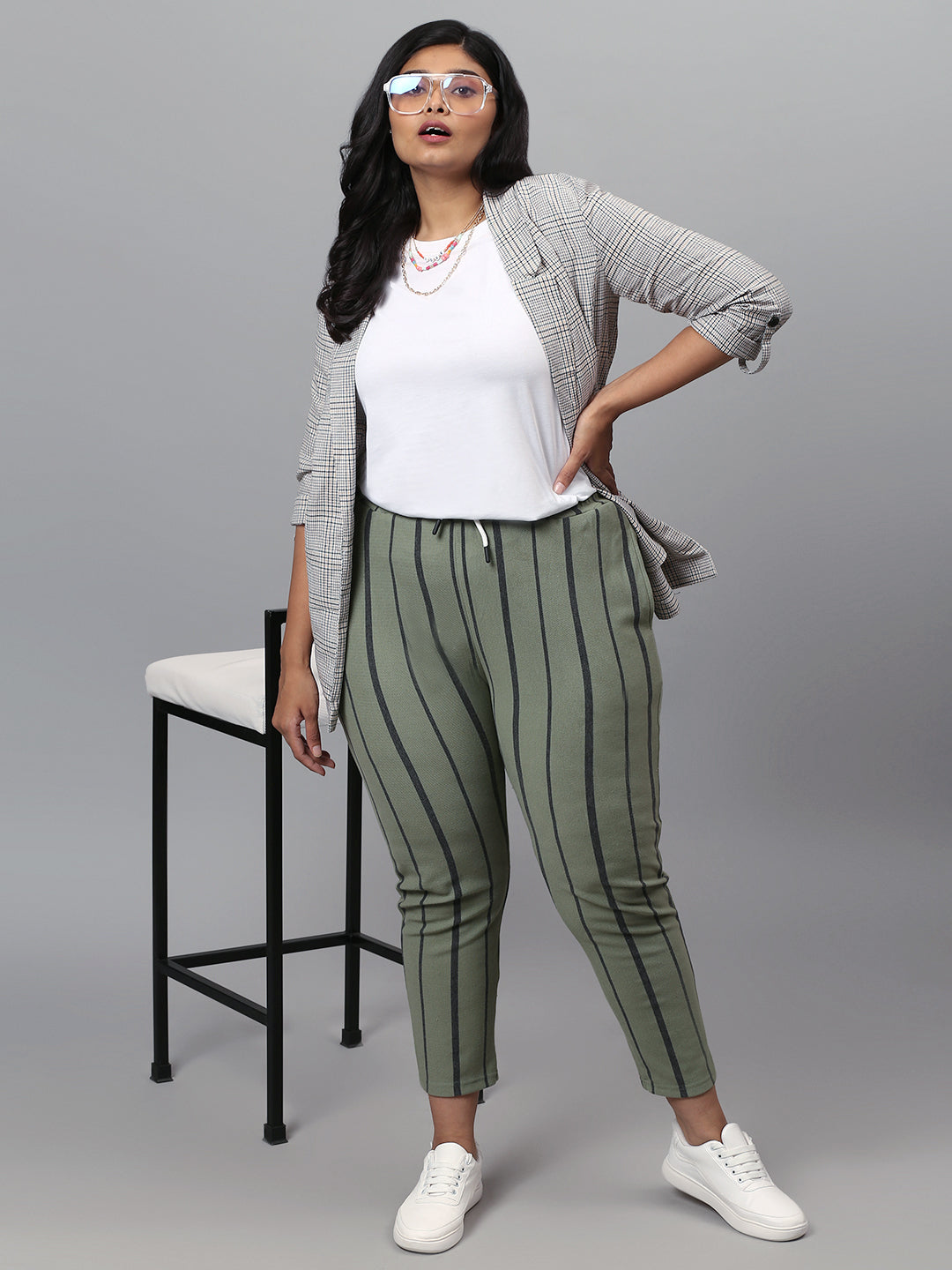 PLUS SIZE WOMEN STRIPED STYLISH CASUAL & EVENING TRACKPANT