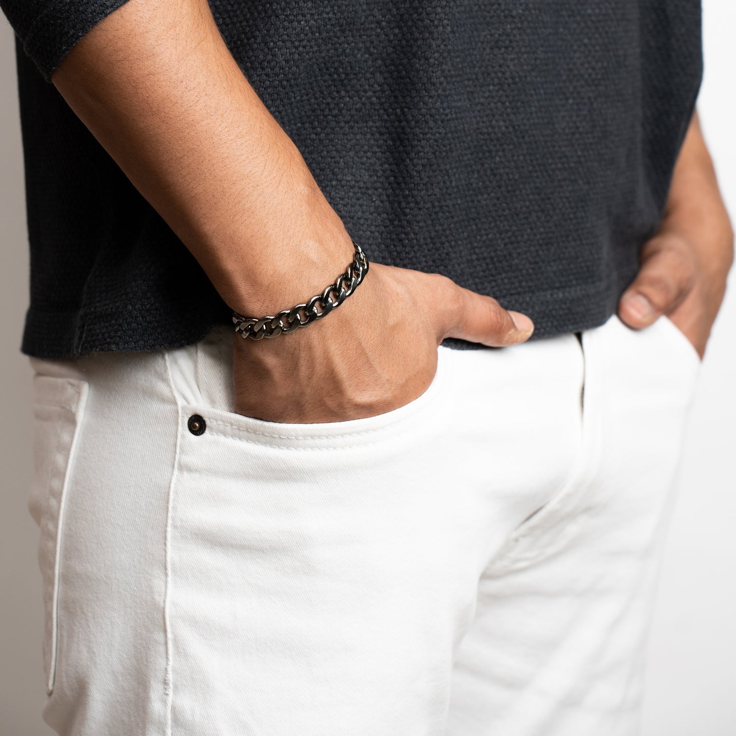 Cuban Chain Bracelet - 10Mm - Chrome Noir Zach