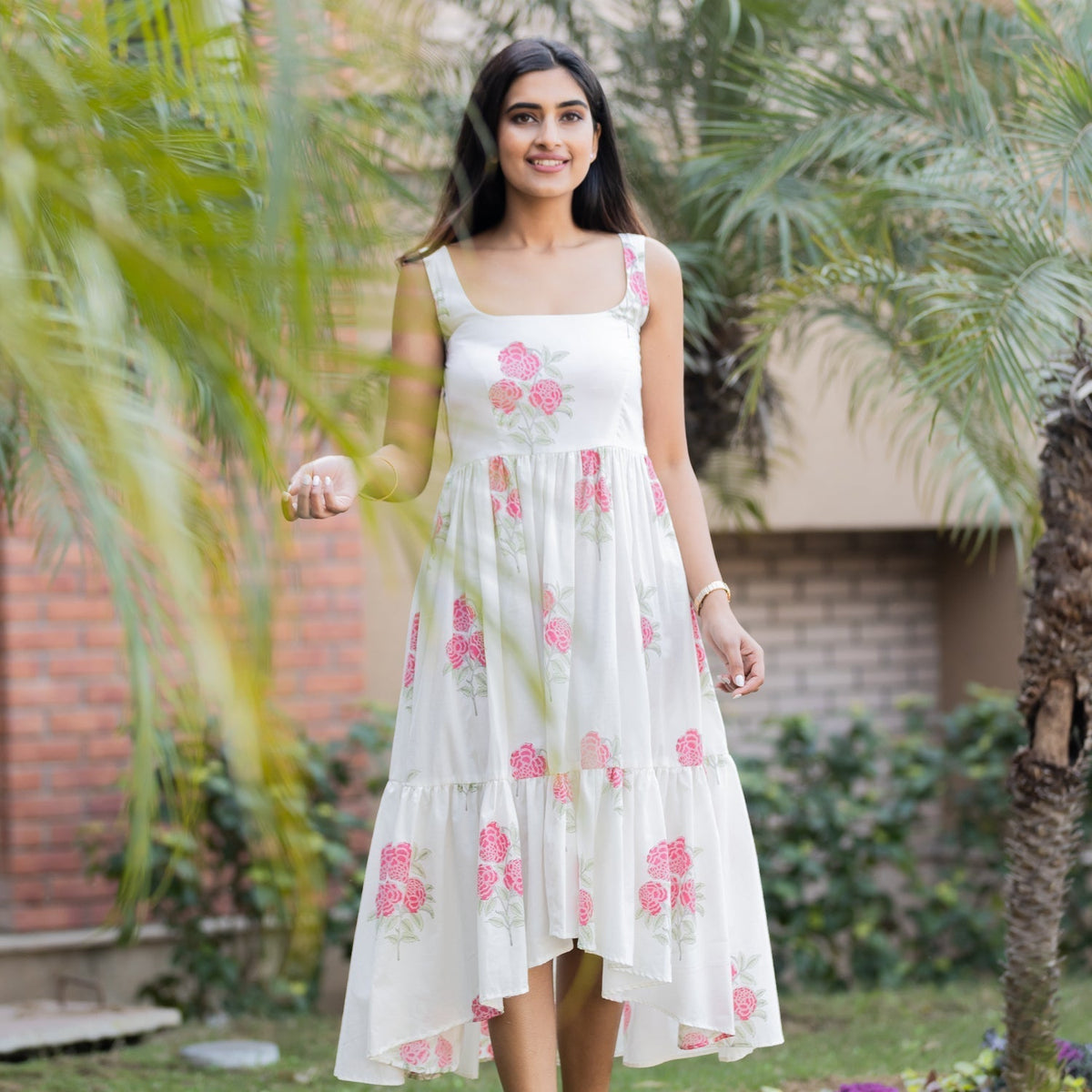 Pink Buti Print Dress - Ambraee
