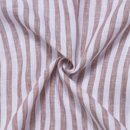Aldeno Men Regular Fit Linen Brown and White stripe Shirt (MAZY)
