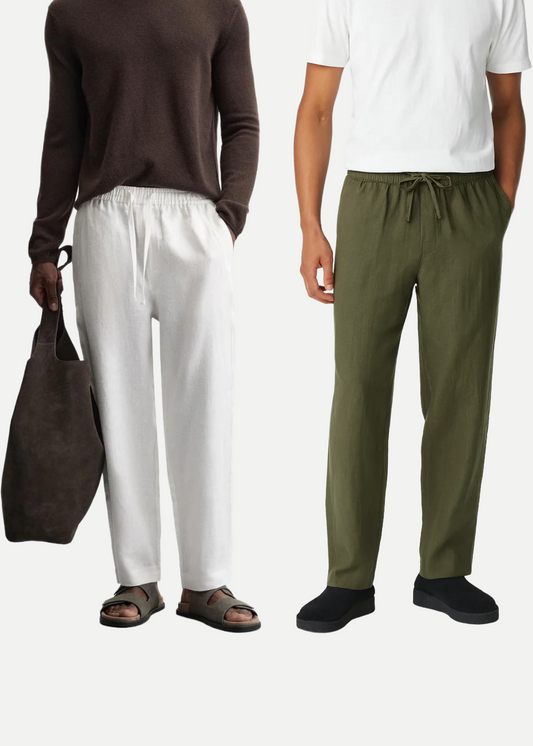 Menâ€™s Linen Pajama Combo â€“ Olive & White (Pack of 2)