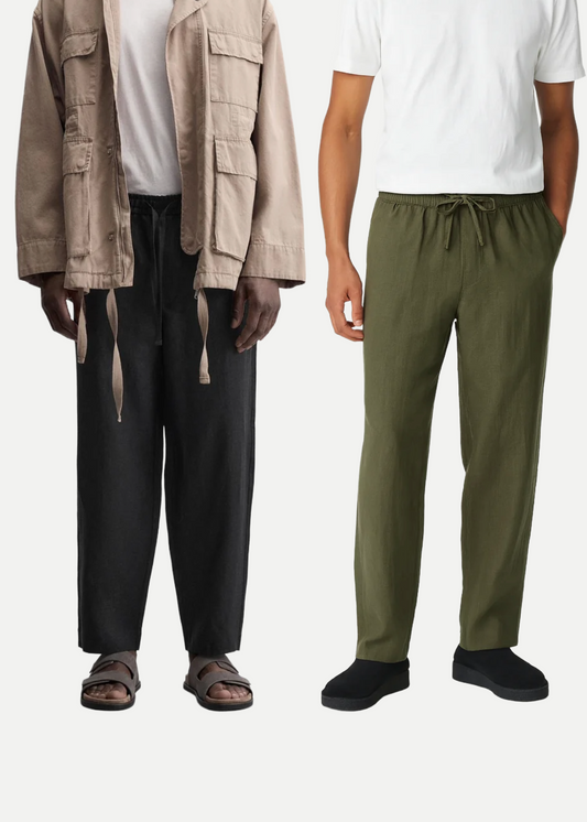 Menâ€™s Linen Pajama Combo â€“ Olive & Black(Pack of 2)