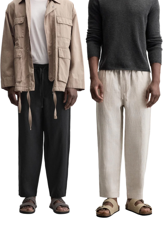 Menâ€™s Linen Pajama Combo â€“ Beige & Black (Pack of 2)