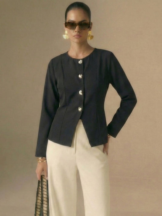 IS.U Black Button-Front Jacket Top