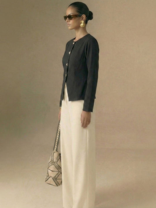 IS.U Black Button-Front Jacket Top