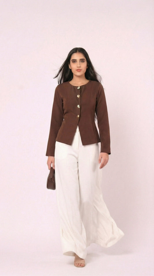 IS.U Taupe Button-Front Jacket Top