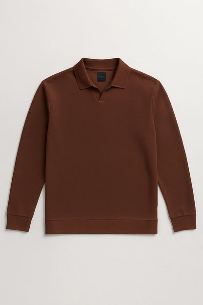 Men's Ottoman Rib Knit Deep Brown Polo Vellure