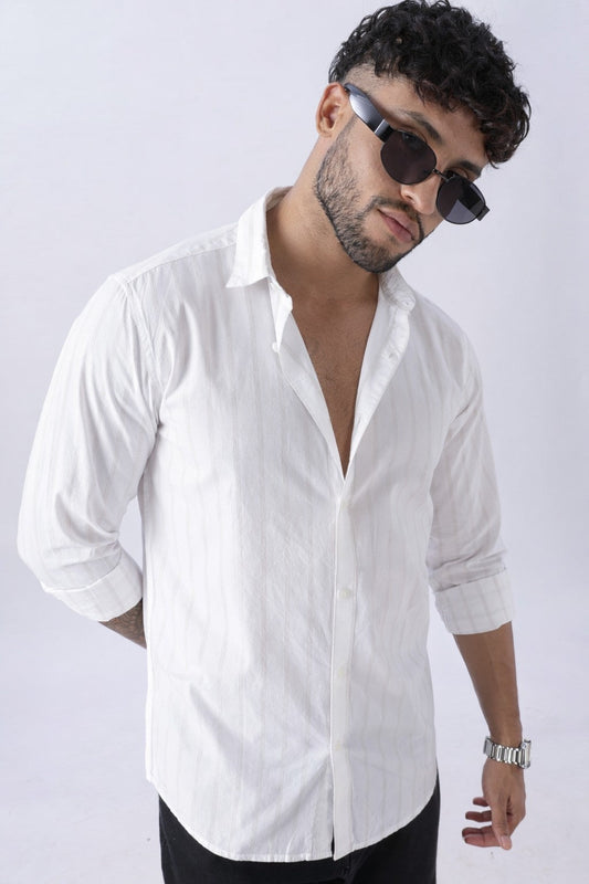 Pearl White Subtle Stripe Cotton Shirt Uri