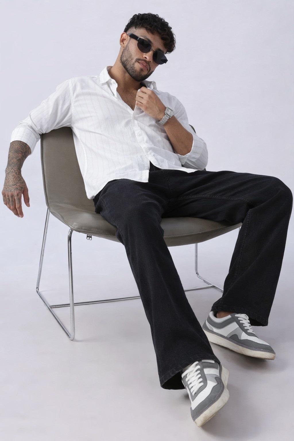 Pearl White Subtle Stripe Cotton Shirt Uri
