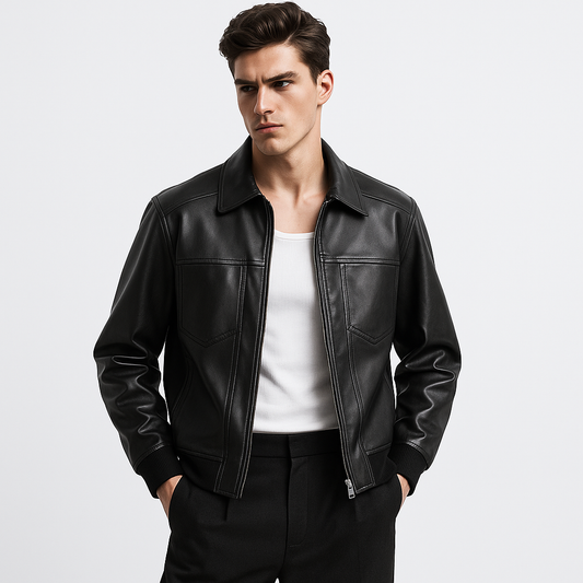 Fabmade Leather Shirt Jacket for Men