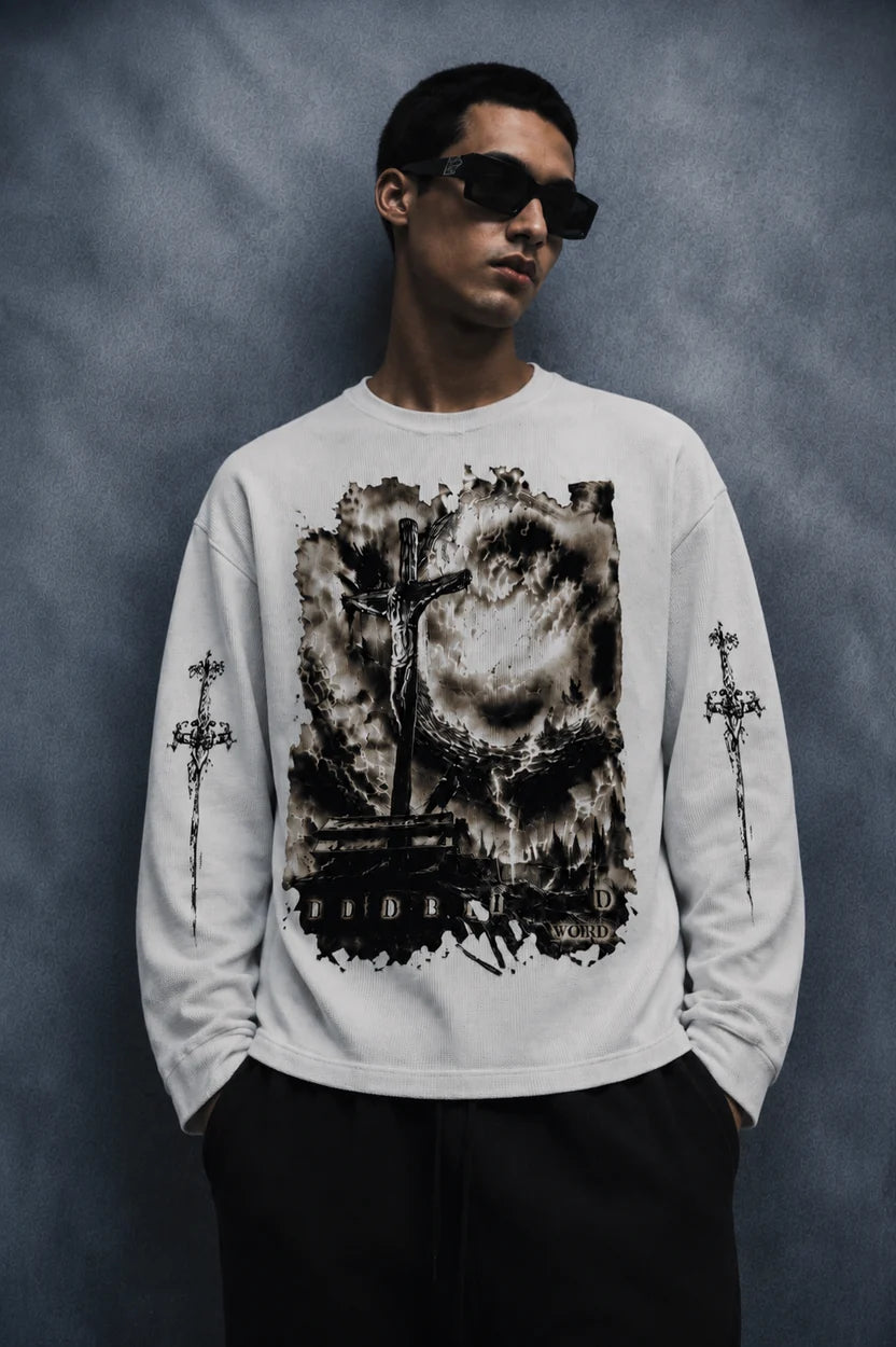 divine judgment waffle t shirt-White