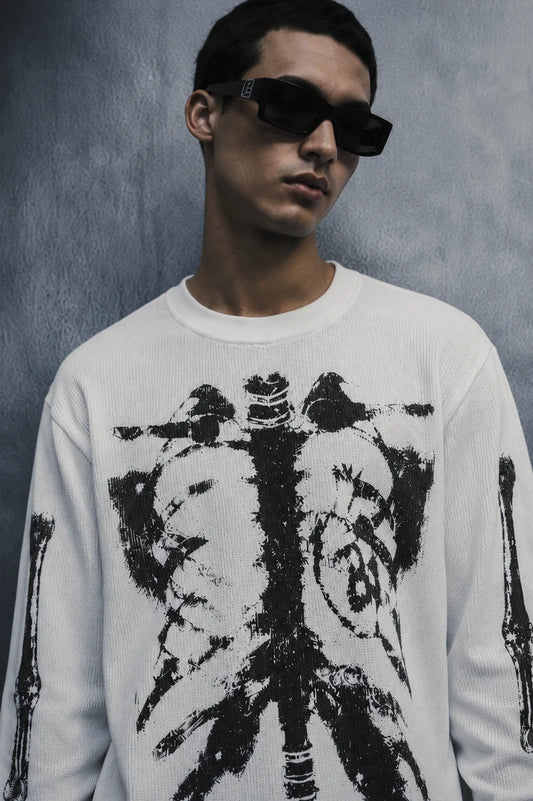 skeletal state waffle T-shirt-White