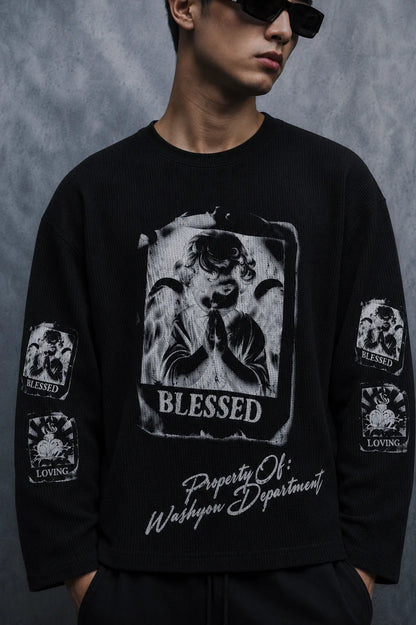 Blessed State Waffle T-shirt-Black