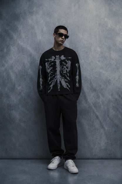 skeletal state waffle T-shirt-Black