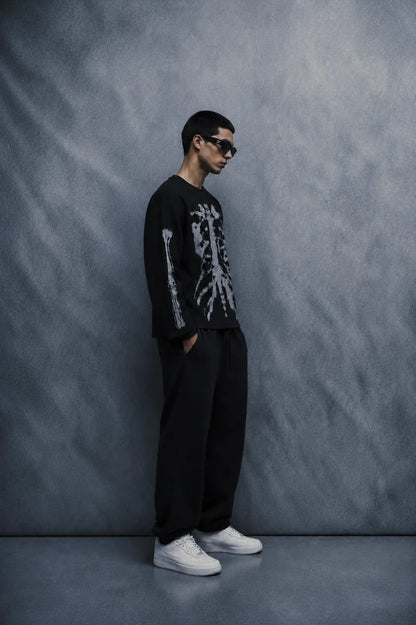 skeletal state waffle T-shirt-Black