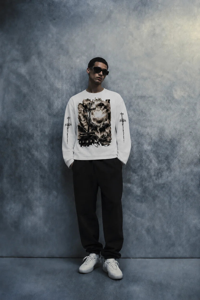 divine judgment waffle t shirt-White