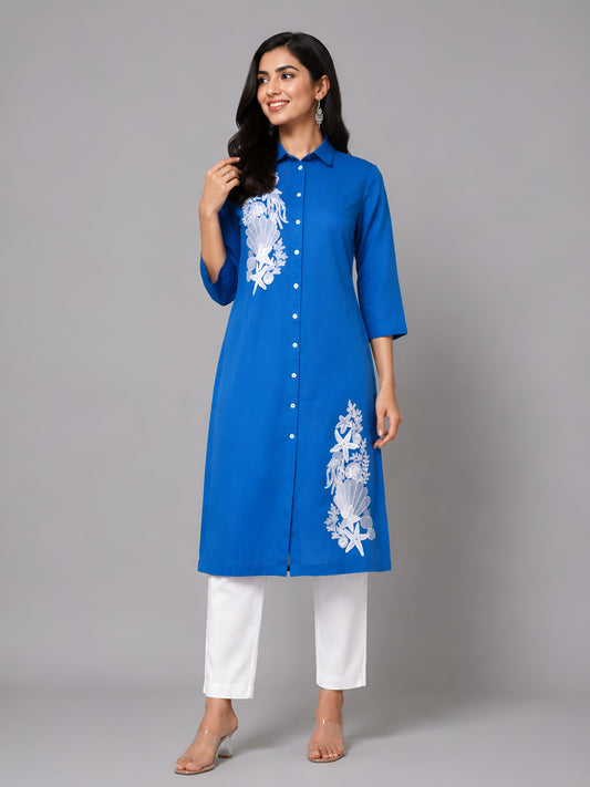 Barara Women’s Embroidered Blue Shirt Kurta