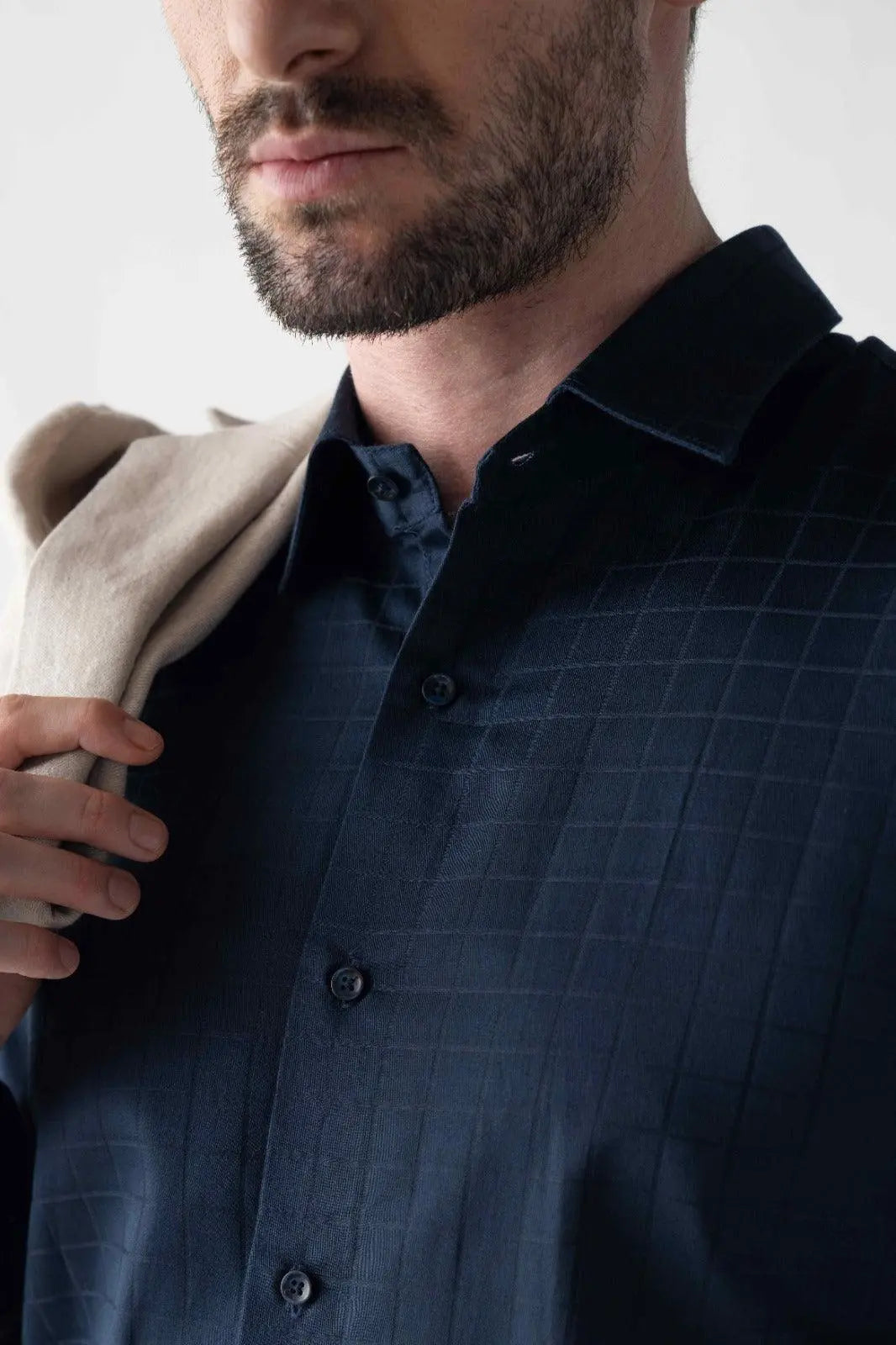 Men's Checkmate Giza Satin Dark Navy Shirt Vellure