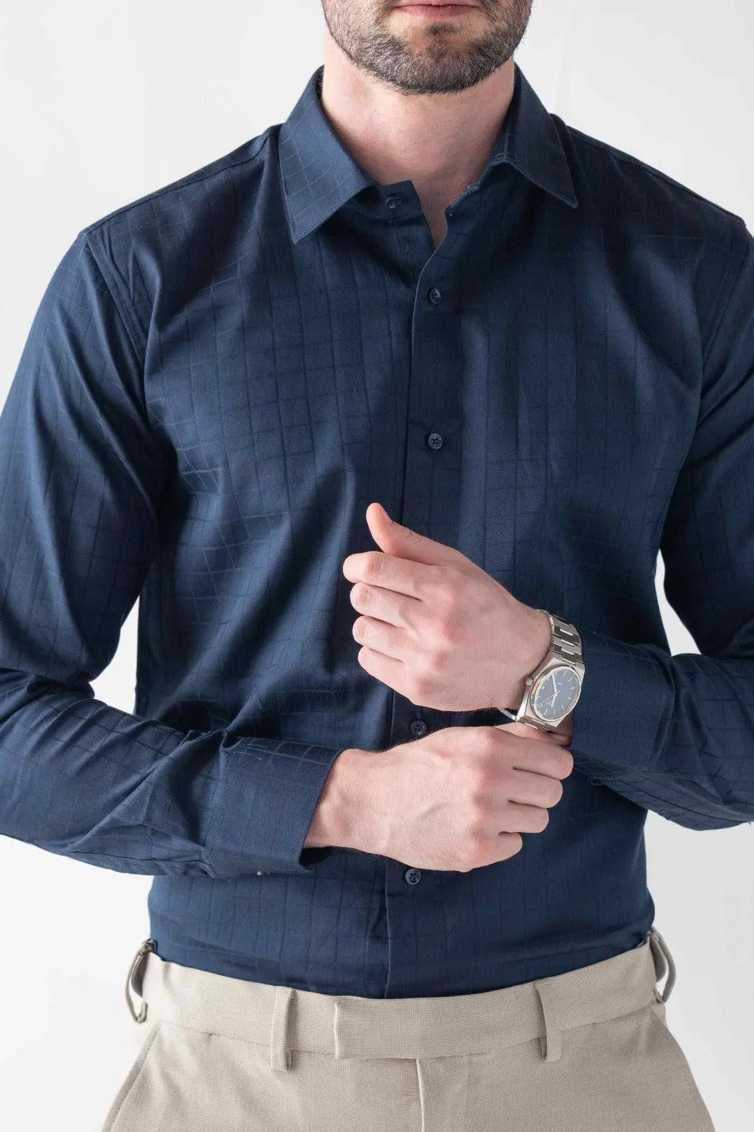 Men's Checkmate Giza Satin Dark Navy Shirt Vellure