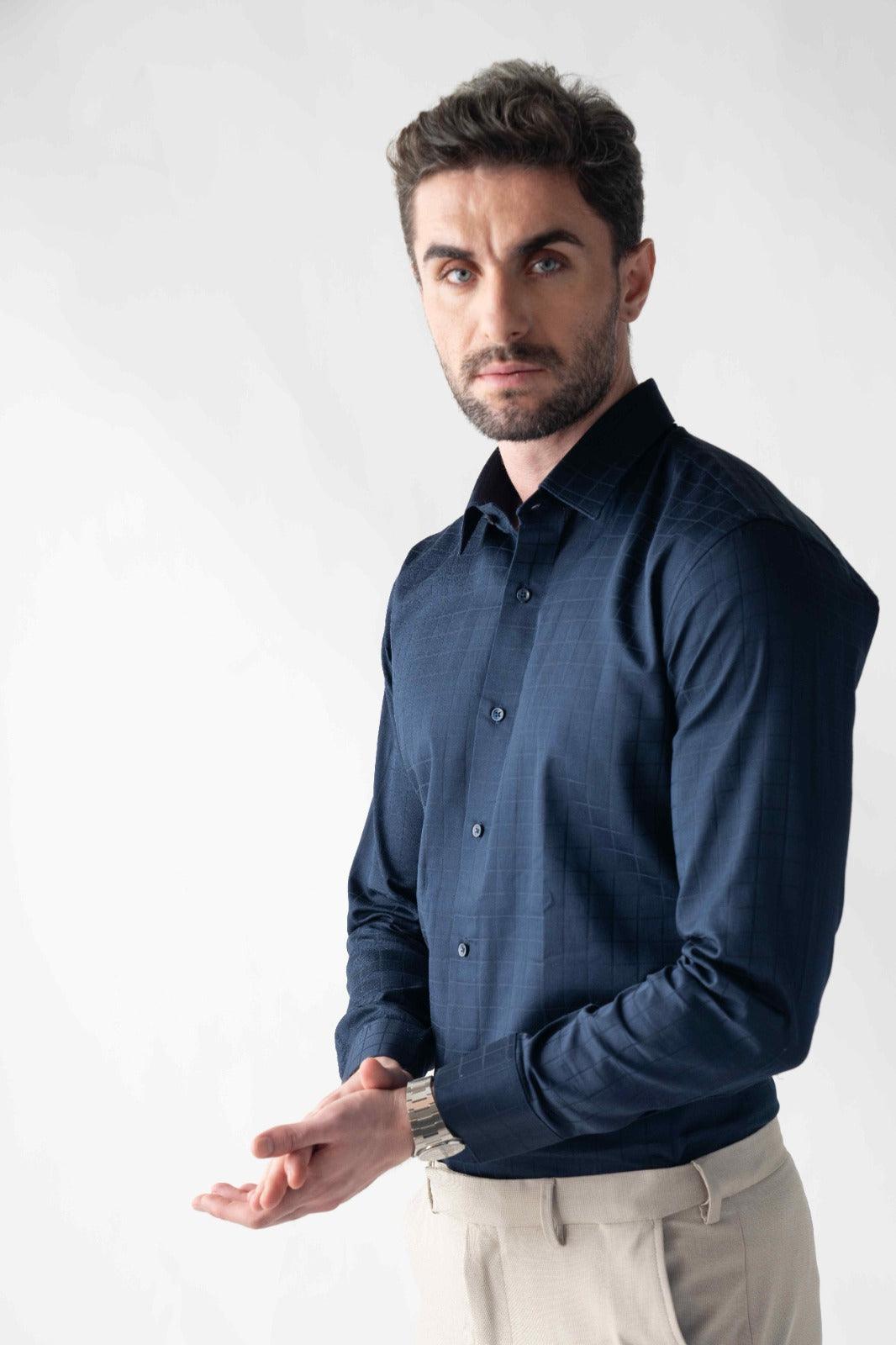 Men's Checkmate Giza Satin Dark Navy Shirt