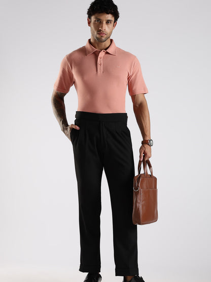 Peach Cotton Polo T-Shirt for Men