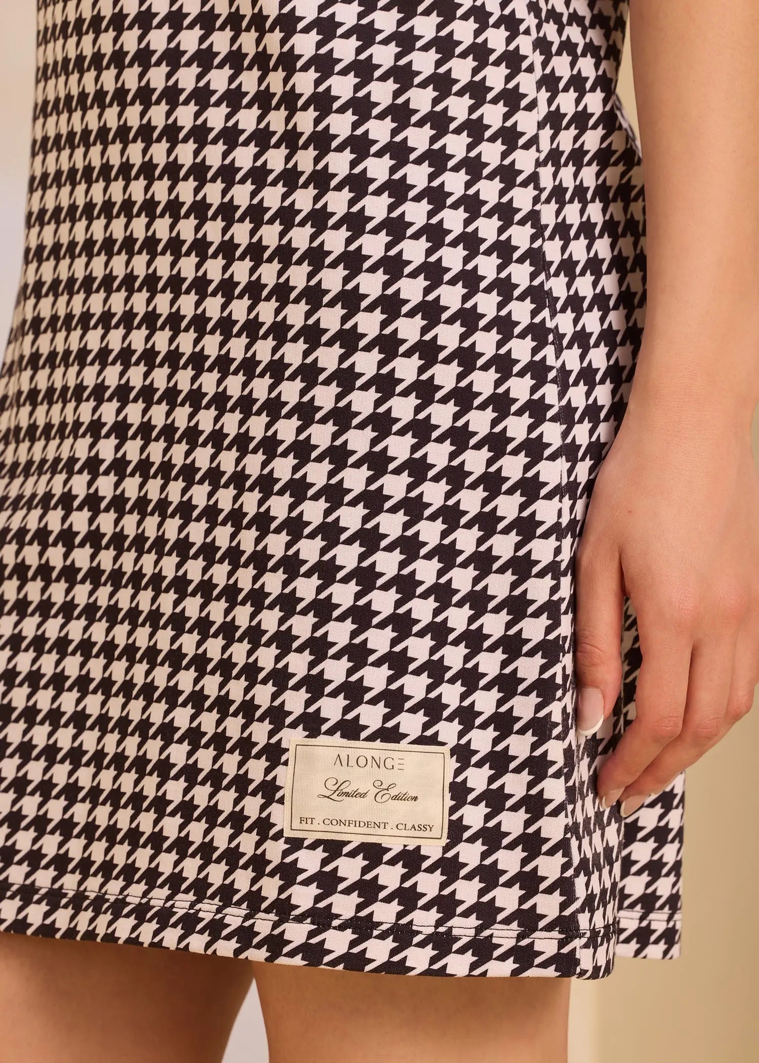 iCotton Houndstooth Pouf Sleeve Dress Alonge