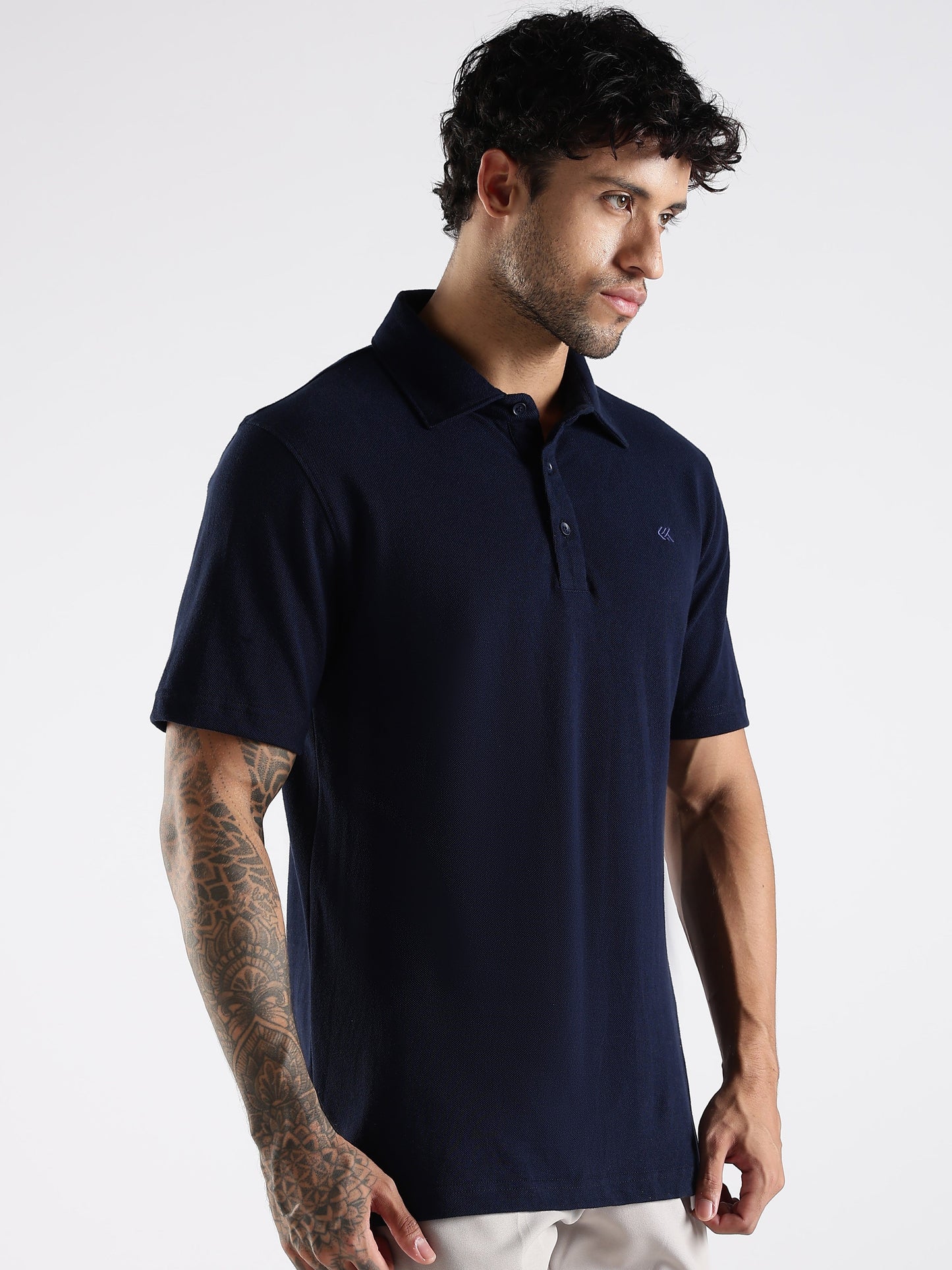 Navy Blue Cotton Polo T-Shirt for Men