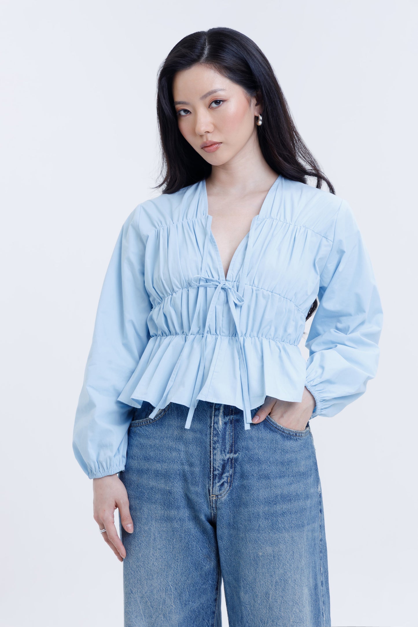 Drawstring Poplin Blouse