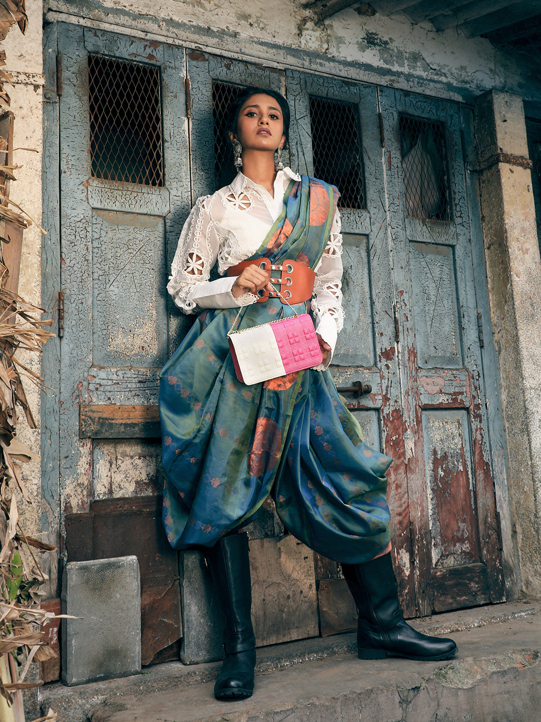 Contrast Flap Sling Bag - White & Pink