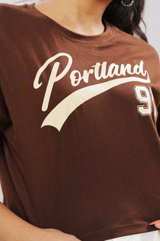 Funny Tales Print Extended Sleeves Cotton Brown Boxy Top