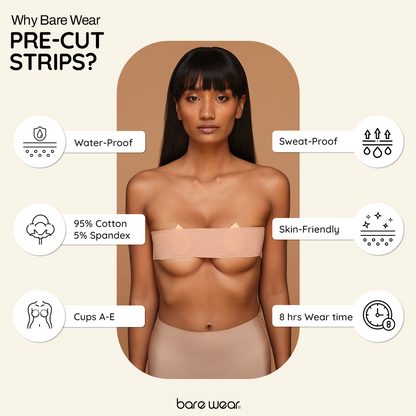 Body Tape Pre-Cut Strips 7.5cm width Sweatproof (Pack of 10)
