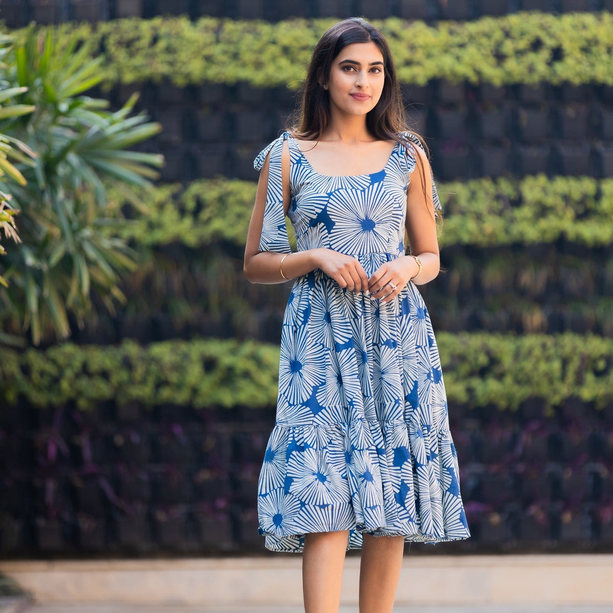 Indigo Floral Tier Dress - Ambraee