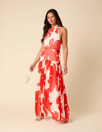 Red Floral Alice Dress De Novoo