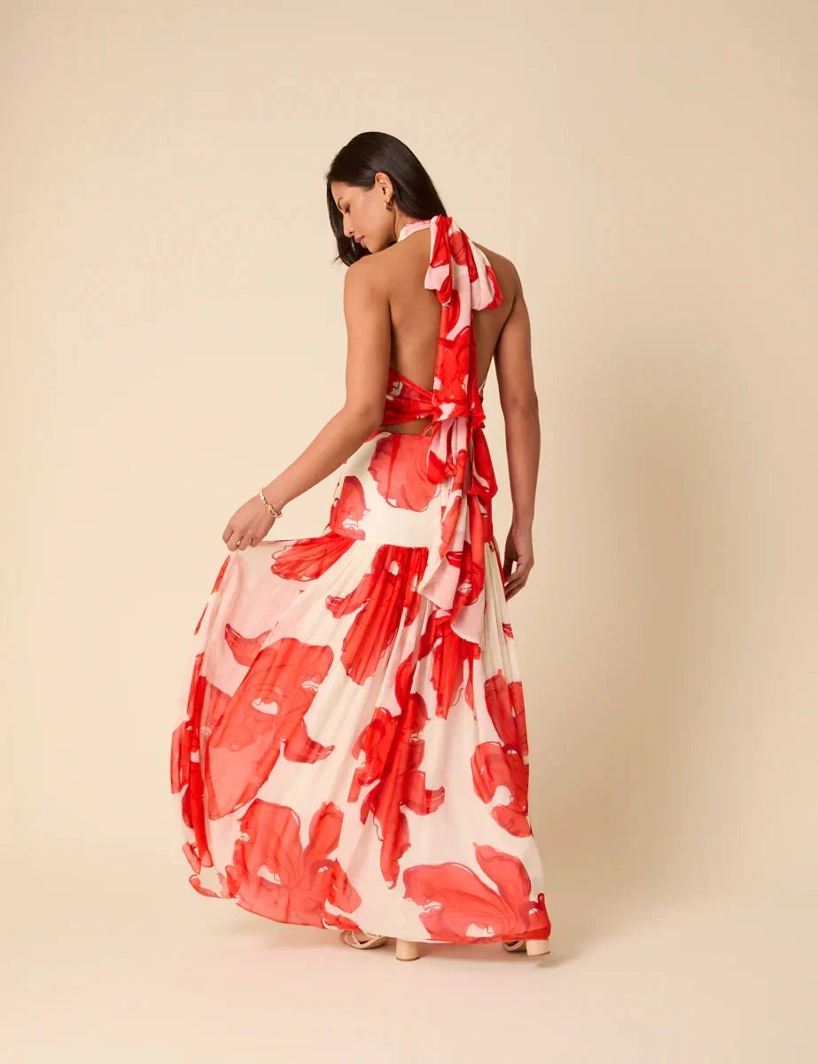 Red Floral Alice Dress De Novoo
