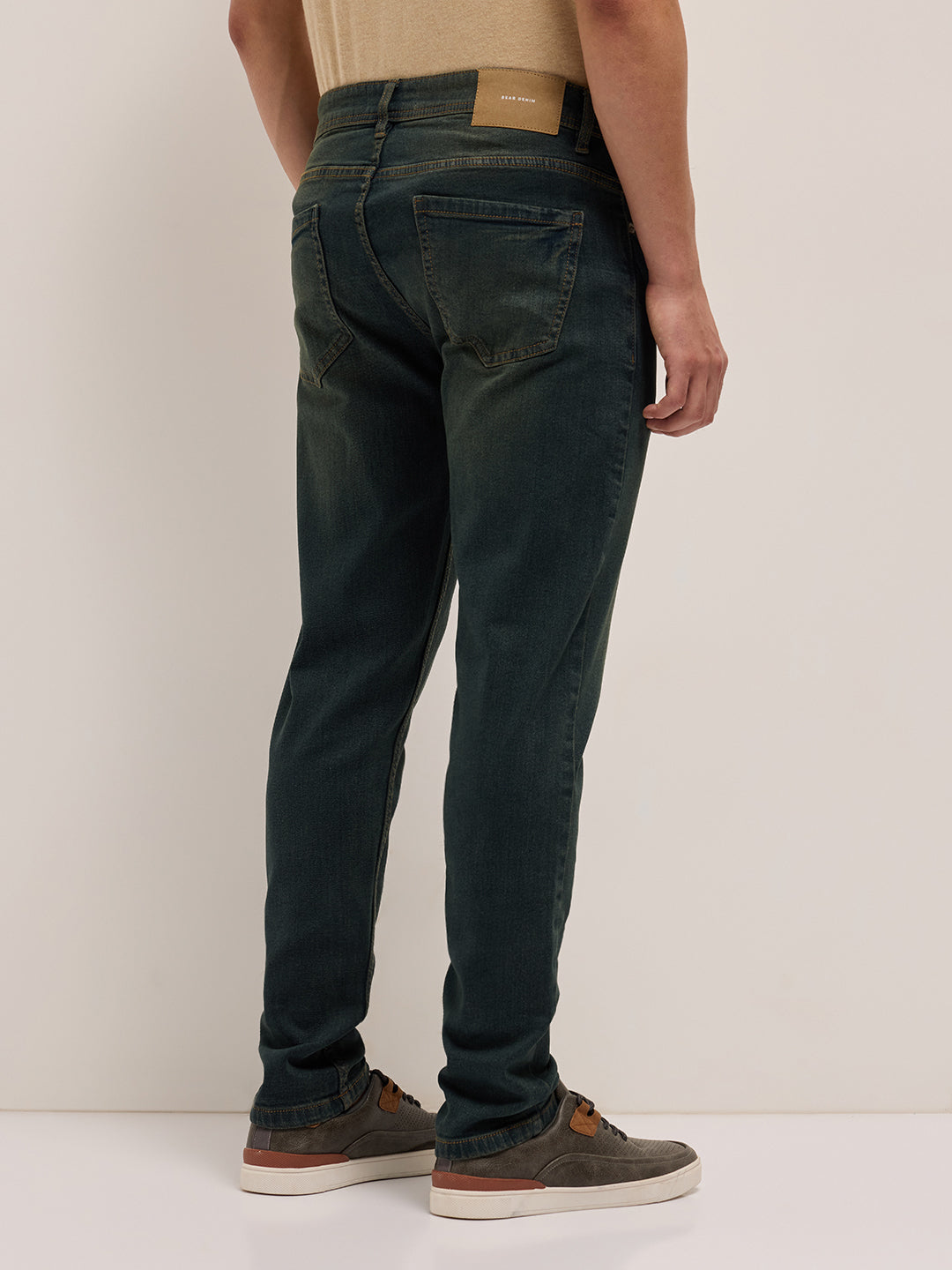 Dark Green Mid-Rise Slim Fit Jeans with Light Fade