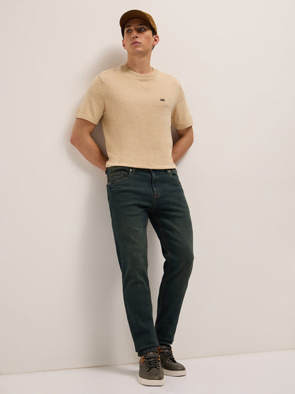 Dark Green Mid-Rise Slim Fit Jeans with Light Fade