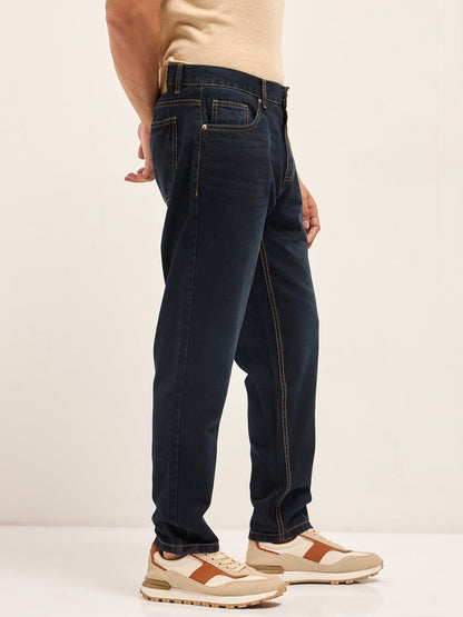 Dark Blue with Light Fade Mid-Rise Relaxed Fit Jeans