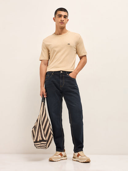 Dark Blue with Light Fade Mid-Rise Relaxed Fit Jeans
