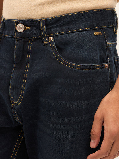 Dark Blue with Light Fade Mid-Rise Relaxed Fit Jeans