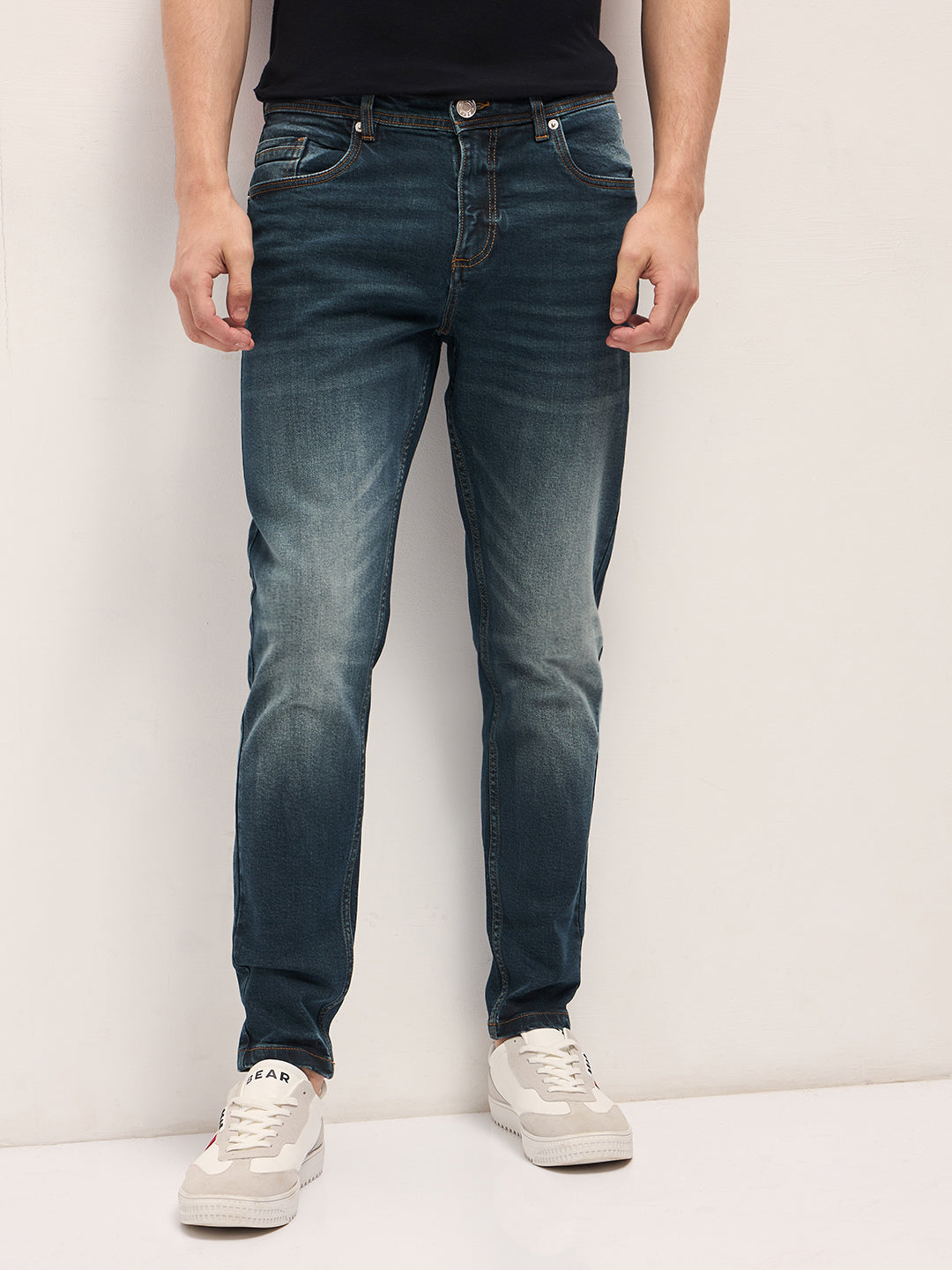 Dark Blue with Mid Fade Mid-Rise Slim Fit Jeans