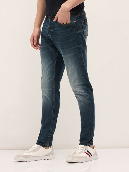 Dark Blue with Mid Fade Mid-Rise Slim Fit Jeans