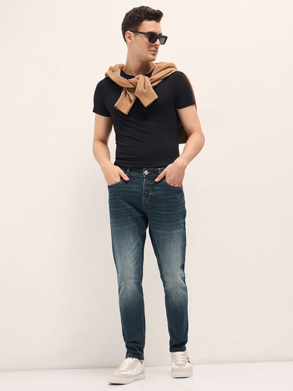 Dark Blue with Mid Fade Mid-Rise Slim Fit Jeans