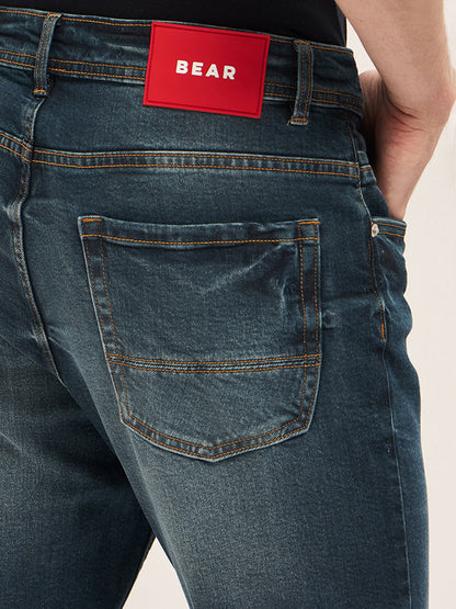 Dark Blue with Mid Fade Mid-Rise Slim Fit Jeans