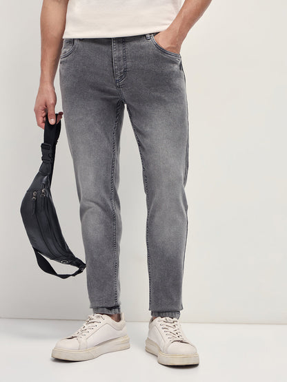 Light Grey Mid-Rise Skinny Fit Jeans with Light Fade