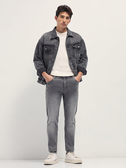 Light Grey Mid-Rise Skinny Fit Jeans with Light Fade