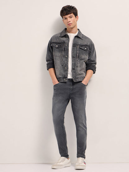 Grey Mid-Rise Skinny Fit Jeans with Light Fade