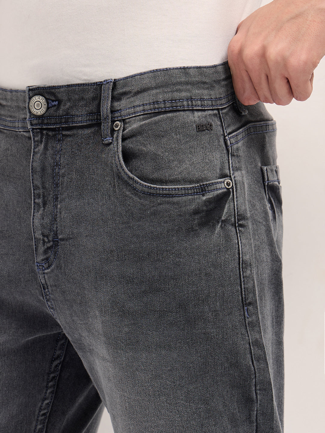 Grey Mid-Rise Skinny Fit Jeans with Light Fade